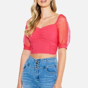 HOT PINK POPLIN ORGANZA TOP